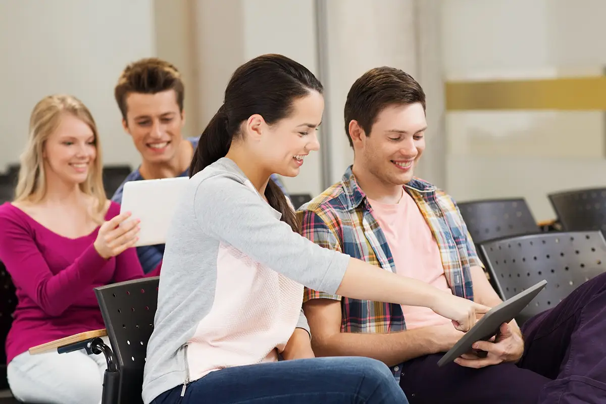 Classmates who are engaged in learning and relevant networking copy